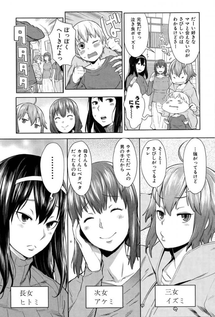 【エロマンガ】ママの里帰り出産で心寂しい弟をブラコンお姉ちゃん達が母代わりに裸エプロンでご奉仕する近親相姦ハーレム