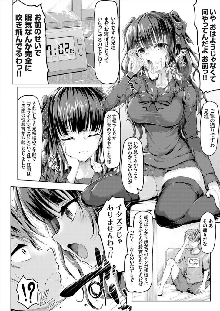 【エロ漫画】膨張率が著しく低下してる兄のチンポをお目覚めフェラする巨乳なJK妹！勃起力改善計画と称して射精管理が始動！メイド衣装でパイズリや素股を行いどさくさ紛れに生挿入して近親相姦で童貞を奪う！