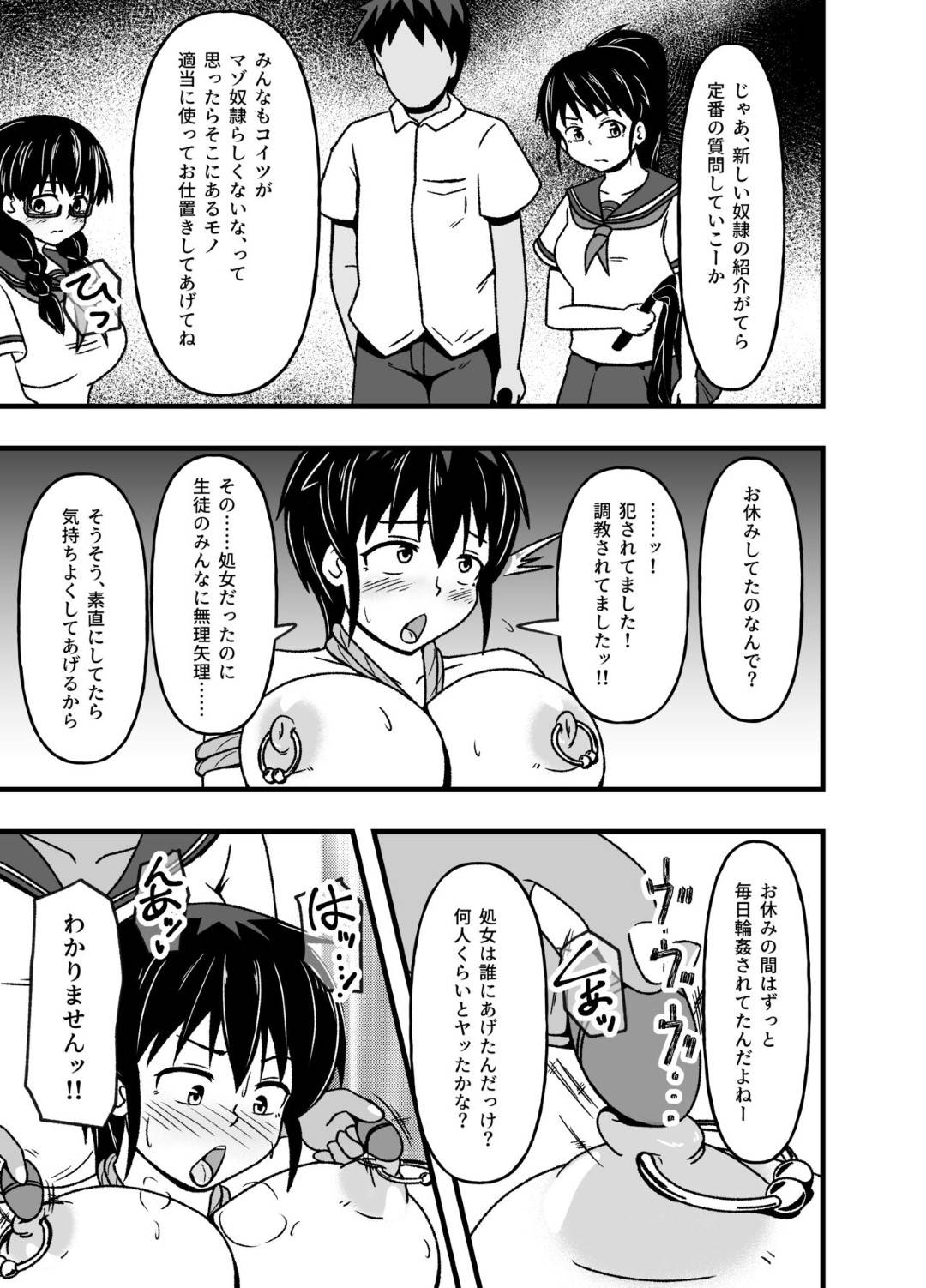 【エロ漫画】教え子たちからSM陵辱調教を受け続けるドM教師。容赦のない彼らのオモチャとなった彼女は膣とアナルを異物で責められたり、リョナプレイなどやられ放題！